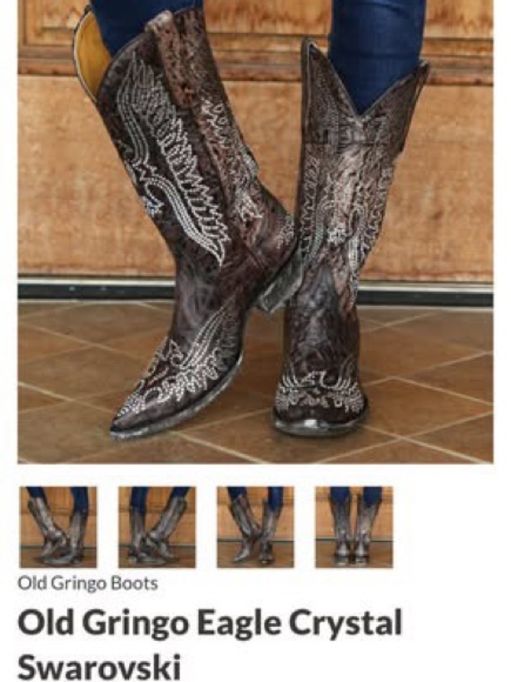 Old Gringo Brown Leather Western Crystal-Studded Eagle Heeled Boots - Picture 8 of 8